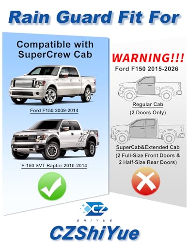 Image of Tape-on Rain Guards Fit for Ford F150 SuperCrew SVT Raptor 2009-2014 Extra-Thick Window Rain Guard Window Deflectors Window Vent Visors Truck Vent Shades Exterior Car Accessories-4PCS