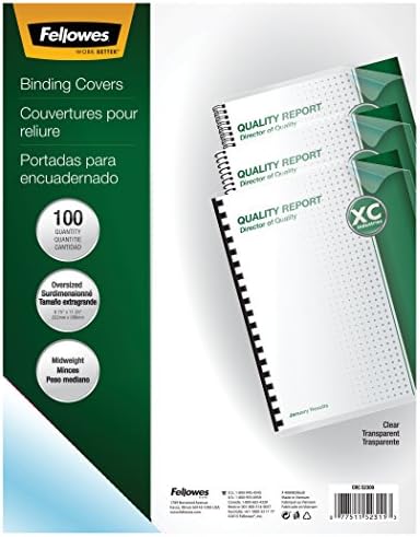Fellowes Transparent PVC Binding Covers, Oversize, 100 Pack (52311)