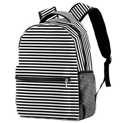 Sac à dos d'école à rayures noires et blanches pour ados et voyages décontractés 40cm