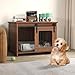 COSTWAY Hundekäfig Möbel, Hundebox für Zuhause, Hundehütte mit Schiebetür, Haustierkäfig aus Metall Holz, Beistelltisch modern, Indoor, für kleine & mittelgroße Hunde, 80 x 60 x 60 cm (Braun)