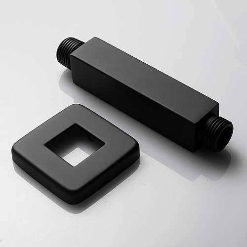 Miniatura 4 de Brazo de ducha negro mate con brida, cuadrado, tubo de extensión montado en el techo de acero inoxidable para cabezal de ducha de lluvia, 4 pulgadas