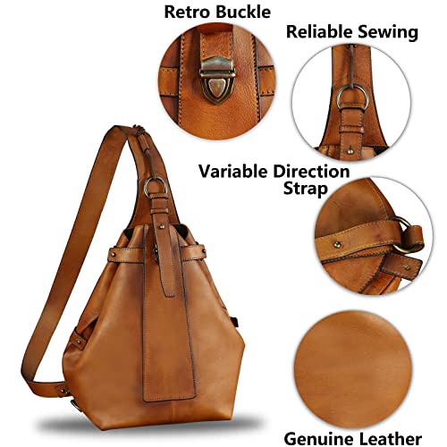 Genuine Leather Sling Bags Hiking Sling Backpacks Vintage Handmade Crossbody Chest Daypack Anti-Theft Shoulder Bag Satchel (Brown) Medium #TOP5
