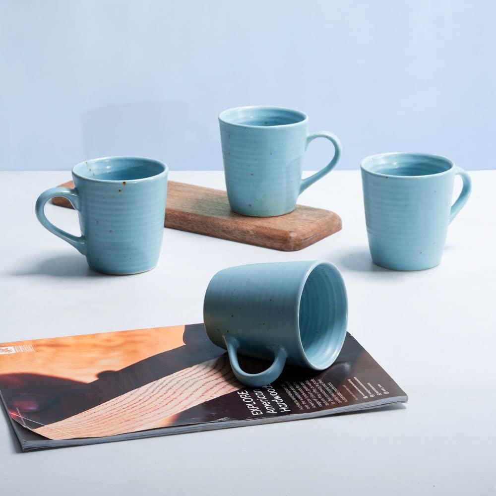 Premium Coffee Mugs | Set of 4 | 320 ml | Eco-Friendly Stoneware Ceramic | Toxin Free | BPA and Lead Free | Perfect for Gifting | Microwave & Dishwasher Safe | Blue | Jolly