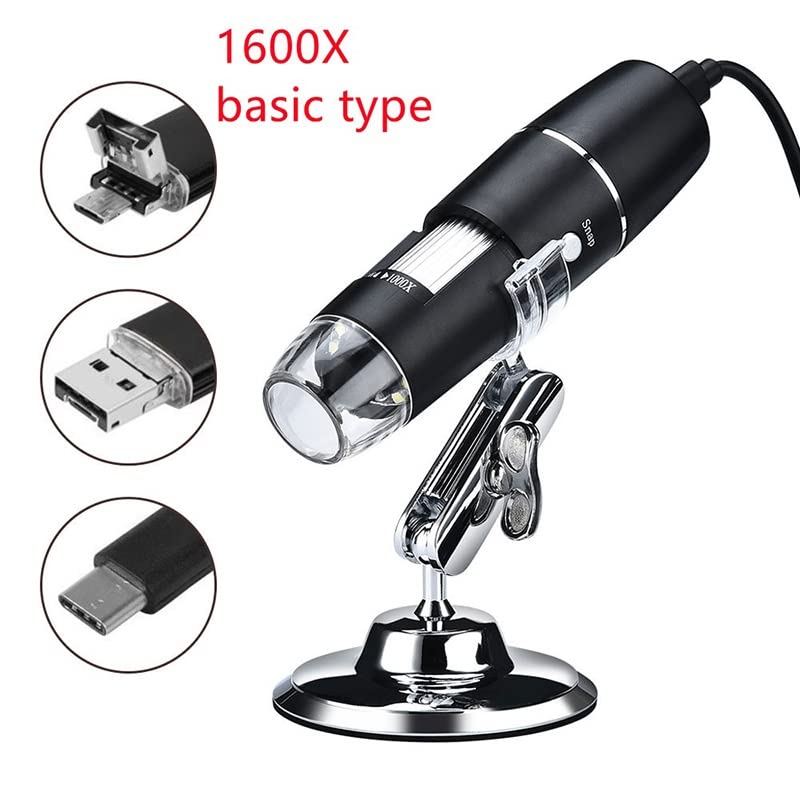 Microscope 1600X Electronic Microscope Digital Microscope 3 in 1 USB for LED Magnifier(Silver Holder)
