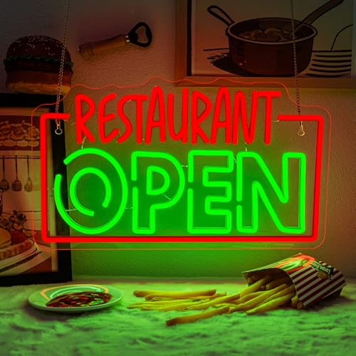 Image of Open Neon Sign Dimmable Led Wall Light for Business Restaurant Decor | 16.5*9.5IN,Five level brightness adjustment,USB powered,For Business Fast Food Club Coffee Shop Restaurant Stores Hotel