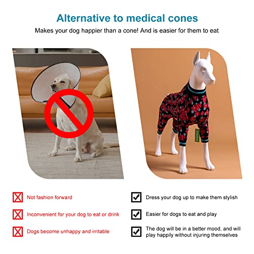 Schlafanzug für große Hunde – große Hunde-Marmeladen, Blumenmuster, Marineblau und Rubin-Druck, leichter Pullover, Haustier-Pyjama, vollständige Abdeckung, Größe L