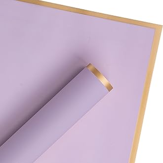 RUSPEPA 20 Sheets Flower Wrapping Paper - Gold Edge Waterproof Floral Bouquet Wrapping Paper - Florist Supplies Packaging Paper for Birthday, Wedding and DIY Crafts - Light Purple