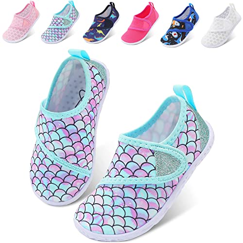 JOINFREE - JOINFREE Boys Girls Aqua Socks Summer Shoes Beach Barefoot Quick-Dry Kids Shoes Girl Water Shoes for Swim Pool Diving Green Mermaid 13 Little Kid