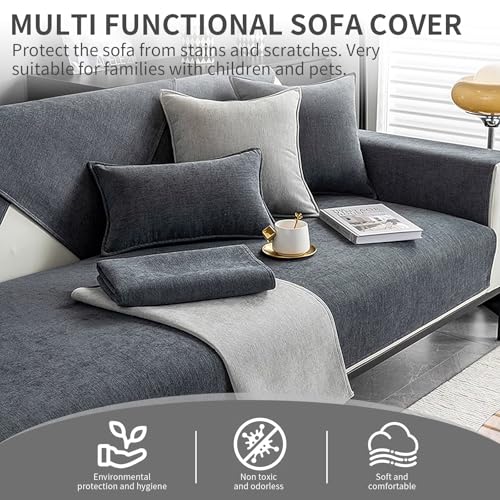 FYFWPA Sofa Überzug Chenille Sofabezug Weiche: Haustier rutschfest Sofaschoner Vintage 1/2/3/4 Sitzer Couch Überzug Einfarbig Sofaüberwürfe für U Form L Form Sektionssofa (Hellgrau, 70 * 120cm)