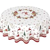 Sonalied Round Christmas Tablecloth 70 Inch, Washable Elegant Farmhouse Winter Holiday Xmas Christmas Table Cloths Round, White