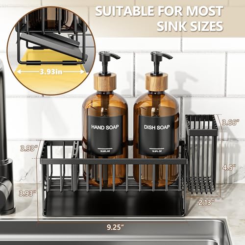 Cisily Kitchen Dish Soap Dispenser Set with 2 Pack 16.9oz Amber Glass Bottle and Sponge Holder, Dish Soap Dispensers with Adjustable Sponge Holder, Vintage Hand and Dish Soap Dispensers Set - Image 3