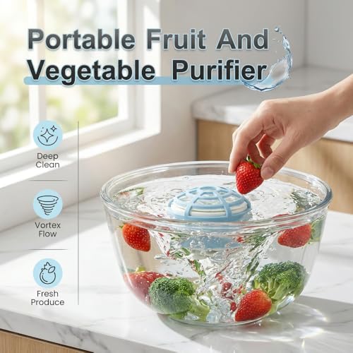 2-in-1 Fruit and Vegetable Washing Machine, 2026 Upgraded Upgraded Fruit Cleaner Device Waterproof, for Berries & Meat, with Titanium Electrolysis Purification for Home Kitchen (Blue) - Thumbnail 2