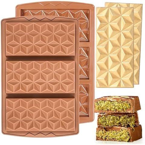 Fimary 2 Pcs Chocolate Bar Mold Deep Silicone Large Chocolate Molds Break Apart Pyramid Shape Thick Candy Bar Molds Cover