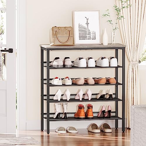 Image of HOOBRO Shoe Rack for Entryway, 5-Tier Shoe Organizer with Adjustable Mesh Shelves, 16-20 Pairs of Shoes, Spacious Floor Mount, Metal, Industrial, Shoe Shelf for Closet, Greige BG12XJ01