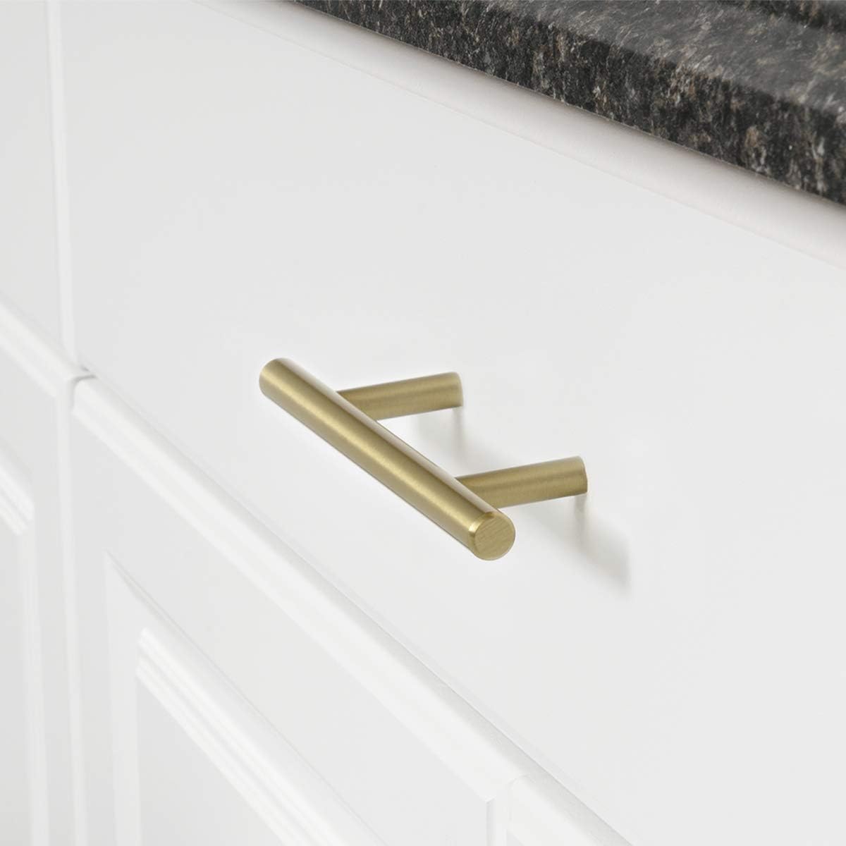 Amazon Basics Euro Bar Cabinet Pulls, Kitchen Drawer Handles, 5.38-inch Length, 3-inch Hole Center, 1/2-inch Diameter, Golden Champagne, 25-Pack