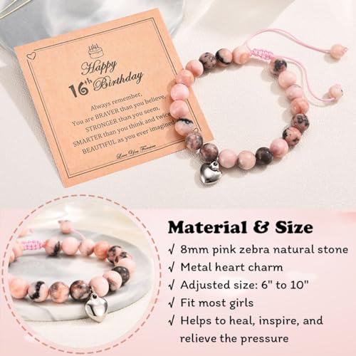 12-21 Year Old Girl Birthday Gifts, Pink Natural Stone Bracelet with Inspirational Gift Card for Daughter/Granddaughter/Niece Teen Girl Gifts Idea2
