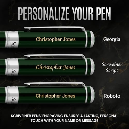 Scriveiner British Racing Green Personalisierter Stift - Atemberaubender Grüner Lack Luxus Mit Chrom Finish, Schmidt Tintenmine, Beste Gravierte Kugelschreiber Geschenk Set, Individuelle Namensgravur