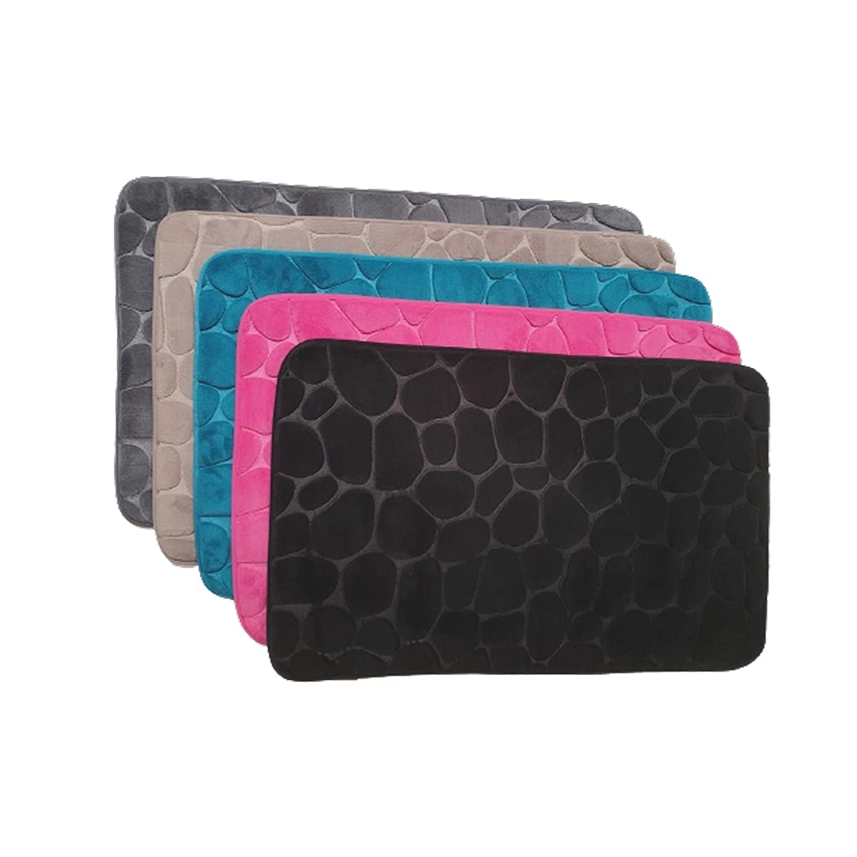 MadeInNature Tappeto in microfibra per bagno, antiscivolo in memory foam, disegno Galet 50 x 80 cm, colore nero, grigio scuro, talpa, blu anatra, fucsia (talpa, 2)