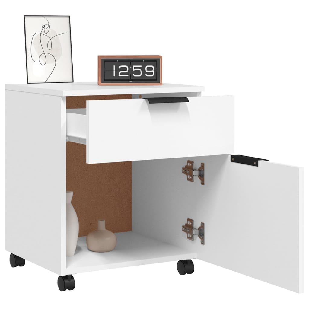 Willood Mobiler Aktenschrank mit Rollen Weiß 45x38x54cm Schreibtischschrank, Schreibtischorganisator, Home-Office-Möbel Holzwerkstoff