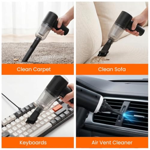 Image of 3-in-1 Car Vacuum Cleaner Cordless Handheld Vacuum with Blower, USB Rechargeable Portable Mini Vacuum Cleaner, Washable HEPA Filter, Wet & Dry for Car, Home, Office, Sofa