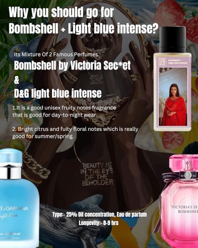 Image of TOXICMALE bombshell + Light blue intense Perfect Long lasting Women's perfume for office & Daily use| perfumes for Women | Gift for her | TMA03 | 50 ml perfume | TM Perfume House