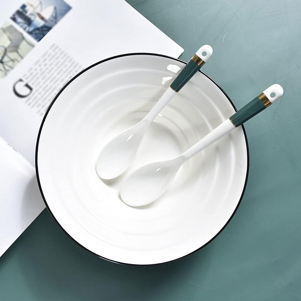 EARSHOT Tea Spoons Ceramic Spoon Household Kitchen Spoon Long-Handled Dining Table and Rice Spoon Soup Spoon Soup Spoons(B)