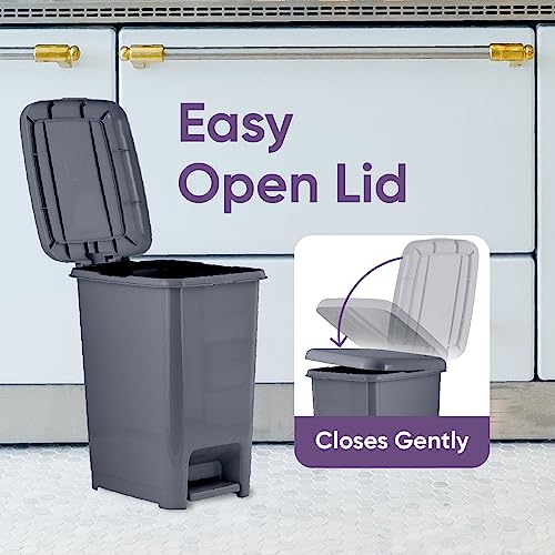 Image of Superio Slim Trash Can with Foot Pedal - 2.5 Gallon Step-On Trash Can, Garbage Can, Small Trash Can for Bathroom, Kitchen, Office, Patio, or Backyard - Onyx Grey