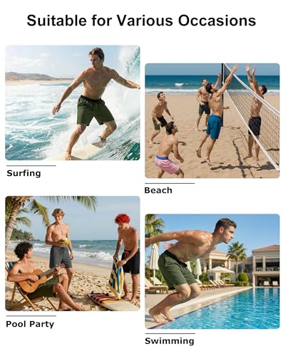 Image of Mens Swim Trunks with Compression Liner 2 in 1 Quick Dry Swimming Shorts Swimwear Bathing Suits with Pockets