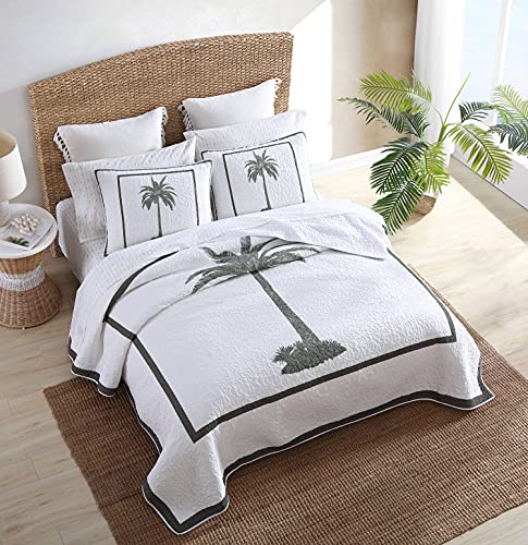 Edredón de algodón gris Tommy Bahama Queen reversible y transpirable para cama matrimonial 4