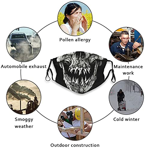 2 Pcs Skull Mouth Face Mask Bandanas Balaclava Washable Windproof Dustproof Scarf With 6 Pcs Filters For Men Women #TOP6