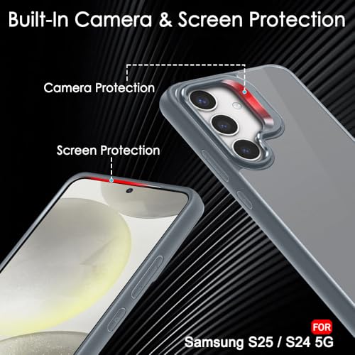 Image of TheGiftKart Hybrid Matte Frosted Back Cover Case for Samsung Galaxy S25 5G / S24 5G | Built-in Stand | Shockproof Hard Back Case Cover for Samsung Galaxy S25 5G / S24 5G (PC & TPU, Translucent Grey)