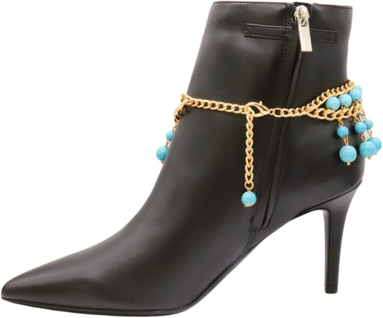 Women Western Fashion Jewelry Boot Chain Bracelet Gold Metal Shoe Charm Turquoise Blue Beads