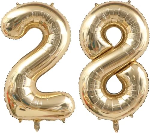 Image of 40 Inch Light Gold 82 28 Balloon Numbers Large Mylar Foil Number 82 28 Balloons, Champagne Gold 82th 28th Birthday Balloons, Birthday Party Decorations Supplies for Men Women 28 Birthday Decorations