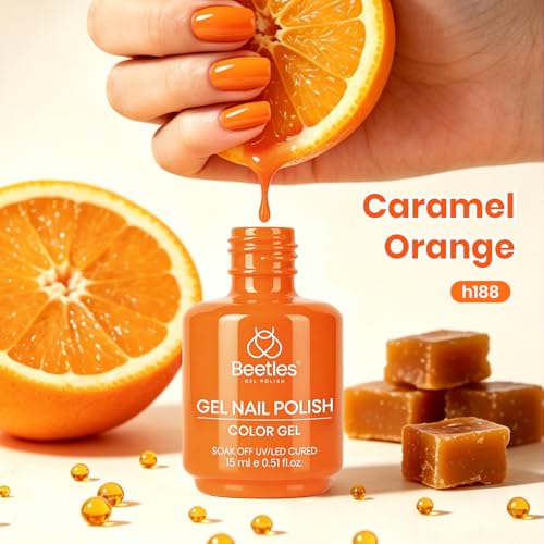 Image of Beetles Orange Gel Nail Polish - Warm Burnt Caramel Orange Color Gel 15ml Soak Off UV LED Gel Polish for Fall Nails Nail Art Manicure for Women Home Salon DIY Nail Design