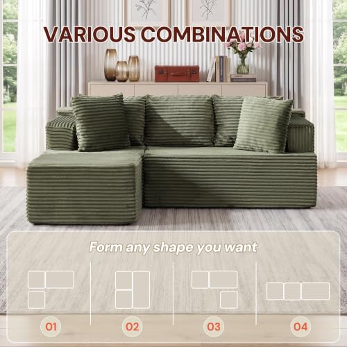 Image of Korser Boneless Couches for Living Room, Cloud Couch Sectional with Ottoman, L-Shaped Sofa with Fluffy Comfy Corduroy Deep Seat, Bedroom, Apartment, No Assembly Required