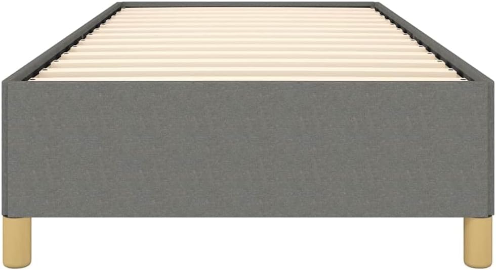 Bed Frame Twin XL Dark Grey Polyester Fabric, Plywood Slatted Platform Foundation with Sturdy Durable Heavy-Duty Construction for Modern Minimalist Bedroom Mattress Support