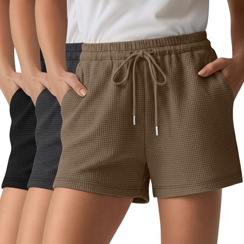 Neer 3 Pack Women's Waffle Knit Shorts High Waist Loose