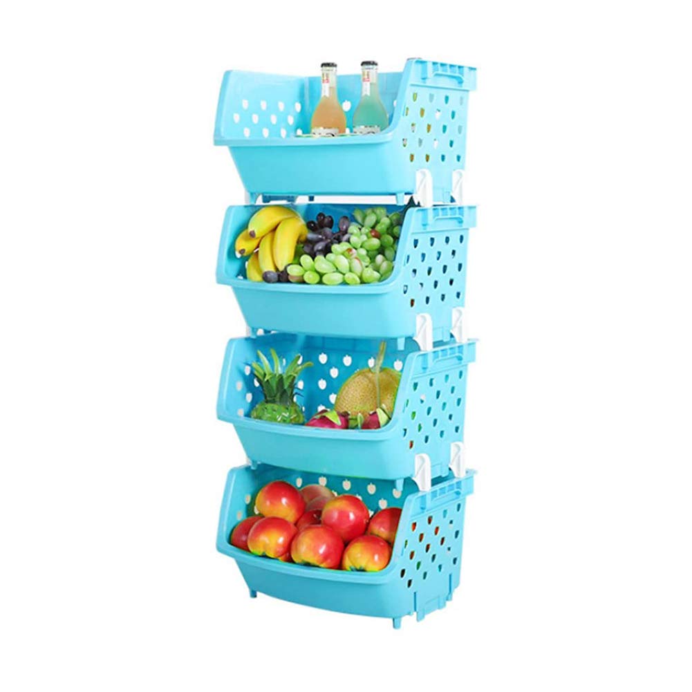 MLDWMEFruit Vegetable MultiMLDWME Purpose Storage Box SingleMLDWME Deck Plastic Kitchen Sundry Goods Storage Basket Shelf, 4Pcs,Blue