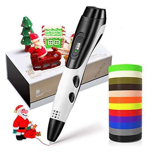 TOPELEK Plumas para impresión 3D Versión 2020, Lápiz 3D Inteligente, 3D Pluma Impresión con 3 Paquetes de filamentos PLA, Pantalla LED, 3 velocidades Ajustables, niños, Blanco