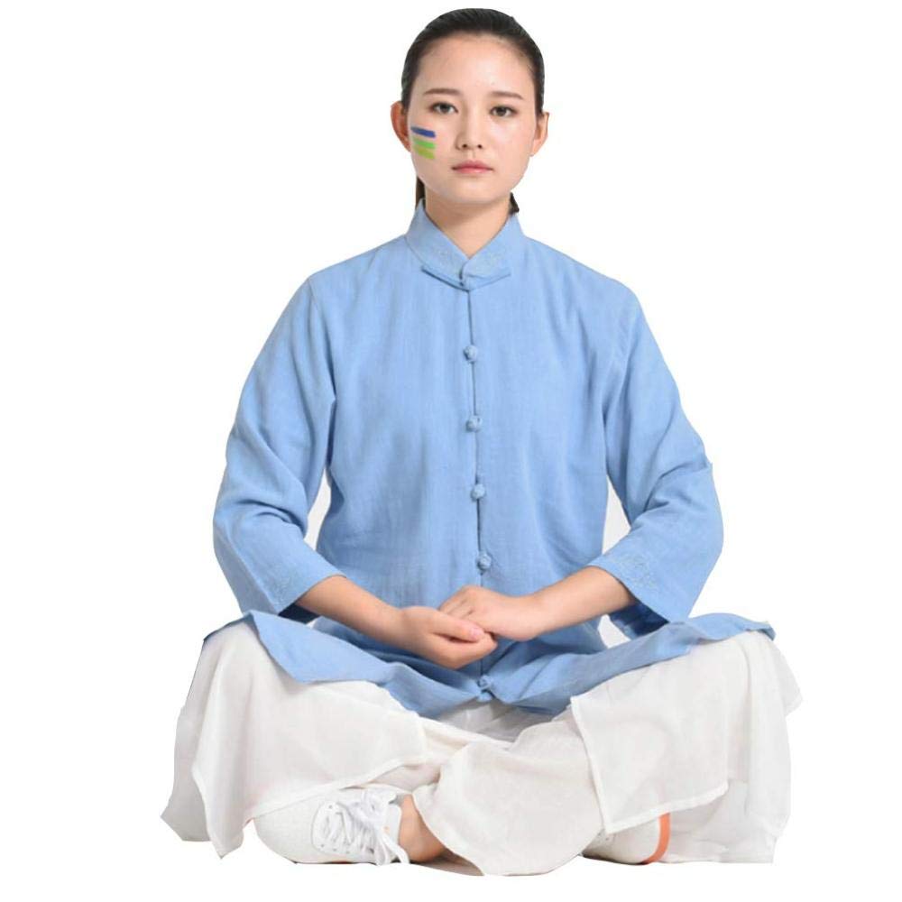 Kobiety Tai Chi Jednolite Ubrania Bawełniane I Lniane Fitness Konkurs Wydajność Taijiquan Ćwiczenia Odzież Garnitur, Niebieski-L
