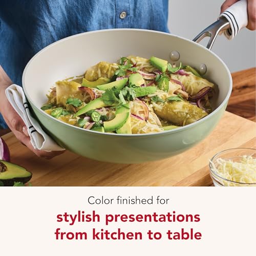 Image of KitchenAid Hard Anodized Ceramic Induction Nonstick Cookware Frying Pan /Skillet with Lid, Dishwasher Safe, 12.25 Inch Non Stick Fry Pan with Stainless Steel Handle - Pistachio