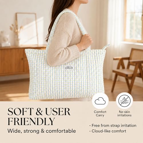Image of Premium Cotton Waffle Quilted Tote Bag, Large Spacious Handbag for College, Office, Work, Travel, Shopping & Daily Use