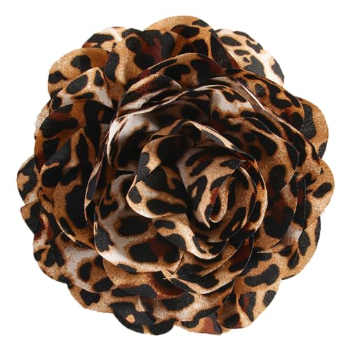 PLwelth Leopard Print Brooch Pins Large Flower Hair Clips for