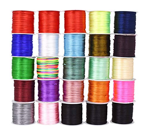 Mandala Crafts Satin Rattail Cord String From Nylon For Chinese Knot, Macramé, Trim, Jewelry Making Assorted Colors 1Mm 22 Yards X 25 Rolls #TOP27