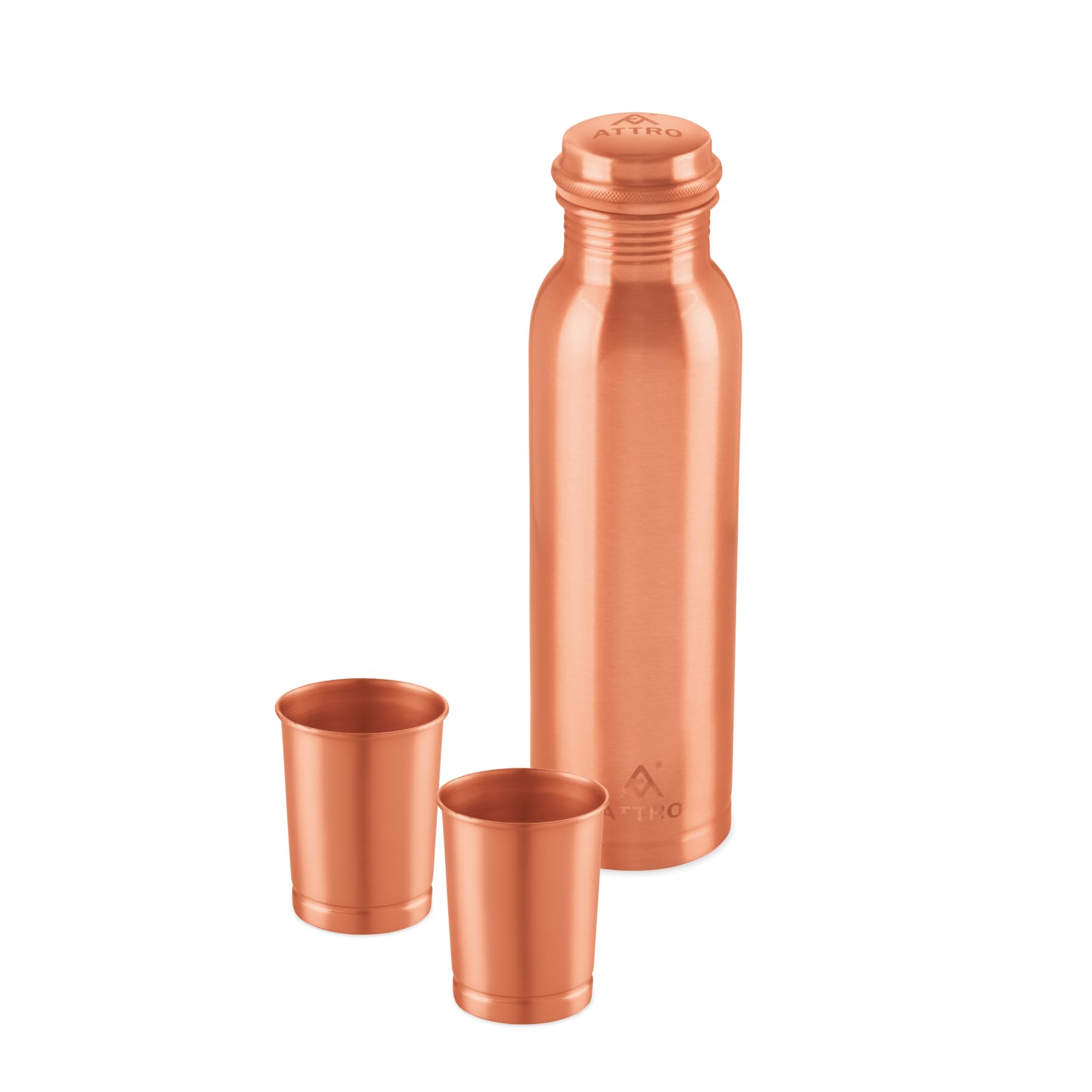Attro Aarogyam 1000ml Tatva Copper Water Bottle & 2 Glass Set Improve Your Immunity, Brain, Nervous System & Healthy Skin Natural Ayurveda Benefits Authentic Copper Set Matte