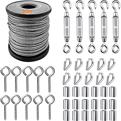 ELIKLIV 304 Stainless Steel Wire Rope Kit, 1/16 Inch x 98 Feet Vinyl ...
