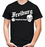 Freiburg kämpfen & Siegen Männer und Herren T-Shirt | Fussball Ultras Geschenk | M1 (XXXL, Schwarz)