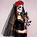 Produktbild E-more Halloween Stirnband mit schwarzer Spitze Schleier, elastische Rose Blume Haarband rote Rosen Mesh Spitze Haarschmuck Halloween Geist Braut Party Kopfschmuck für Mädchen Damen Frauen