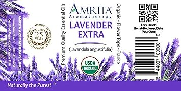 Amrita Aromatherapy Lavender Extra Essential Oil, 100% Pure Undiluted French, Lavandula angustifolia, Therapeutic Grade, Premium Quality Aromatherapy Oil, Tested & Verified, 60ML