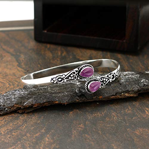 Amethyst Bangle For Women Mom Wife Silver Overlay Handmade Vintage Boho Style Jewelry #TOP2